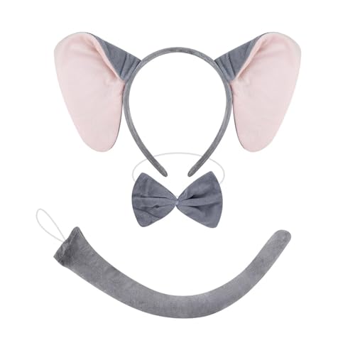 HIOPOIUYT 1/3/4pcs Elefant Kostüm Elefant Ohren Stirnband Schwanz Bowtie Tutus Rock Set Elefant Cosplay Kostümzubehör von HIOPOIUYT