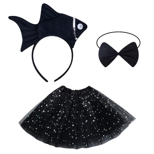 HIOPOIUYT 1/3pcs Fischkostümzubehör Set Fisch Stirnband Bowtie Tutus Rock Accessoires Kits Für Kinder Mädchen Fischkostüme Requisiten von HIOPOIUYT