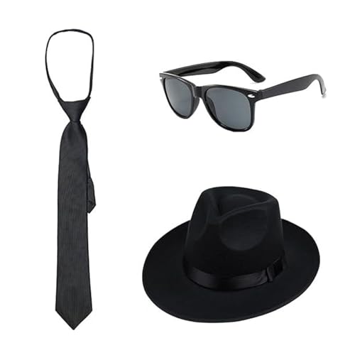 HIOPOIUYT 20S Mobster Kostüm 1920er Gangster Kostüm Halloween Cosplay Kostüme Mit Fedoras Gangsters Hals Krawatte Und Sonnenbrille von HIOPOIUYT