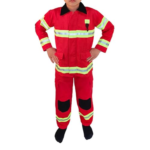 HIOPOIUYT Feuerwehrmann-Kostüm für Kinder, inklusive Mantel und Hose, Halloween-Feuerwehrmann-Kostüm, für Jungen und Mädchen im Alter von 6–10 Jahren, Cosplay-Party von HIOPOIUYT