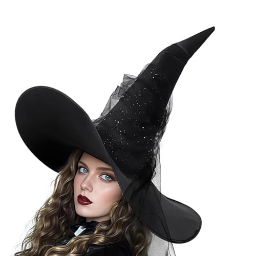 HIOPOIUYT Halloween Witch Caps Für Erwachsene Unisex Zerknitterte Zaubererhut von HIOPOIUYT