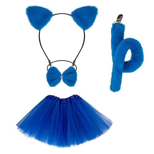 HIOPOIUYT Katzen Kostümzubehör Set Katzen Ohren Stirnbänder Schwanz Bowtie Tutus Rock Accessoires Kits Katzen Kostüme Für Kinder Kleinkind von HIOPOIUYT