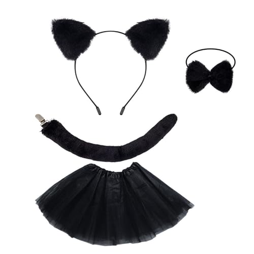 HIOPOIUYT Katzen Kostümzubehör Set Katzen Ohren Stirnbänder Schwanz Bowtie Tutus Rock Accessoires Kits Katzen Kostüme Für Kinder Kleinkind von HIOPOIUYT