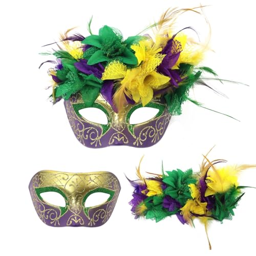 HIOPOIUYT Kostümmaske Gefiederte Maskerade Bälle Maske Halloween Mardi Gras Cosplay Party Maske Venezianer Maske Halbe Gesichtsmaske Requisiten von HIOPOIUYT