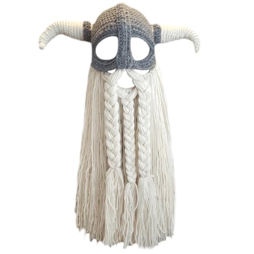 HIOPOIUYT Lustige Horn Bartkappen Für Frauen Männer Halloween Gesichtsmaske Handgefertigt Gestrickt von HIOPOIUYT