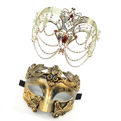 HIOPOIUYT Maskerade Augenmaske Metallkette Masquerade Maske Paar Maskerade Maske Für Männer Frauen Maskerade Halloween Cosplay Party von HIOPOIUYT