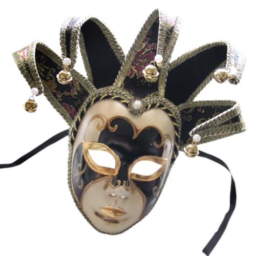 HIOPOIUYT Maskerade Vollgesicht mit Glocken, Vintage-Komödie für Damen und Herren, Maskerade, Bälle, Halloween-Kostüm, Zubehör von HIOPOIUYT