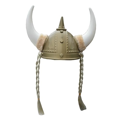 HIOPOIUYT MedievalWarrior Helmhut für Erwachsene Themenparty Wikingerhelm mit Hörnern Zopf für Bühnenauftritte Party Requisiten Cap Wikingerhelm für Erwachsene Kostüm Zubehör von HIOPOIUYT