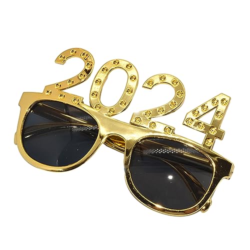 HIOPOIUYT Modische Sonnenbrille mit quadratischem Rahmen für Mädchen, Neujahr, Party, Mädchen, Fotografieren, Weihnachten, Karneval, Party-Dekorationen, 2024, Neujahrs-Sonnenbrille, Happy New Year von HIOPOIUYT