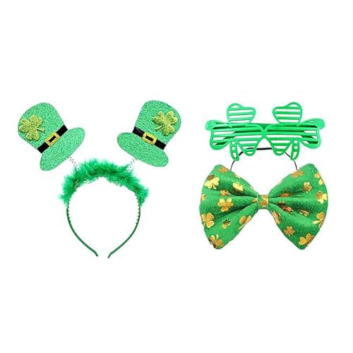 HIOPOIUYT Patricks Day Kostümpartys Bevorzugt Patricks Day Accessoires Dekorationen Lieferungen Kobold Stirnband Bowtie Brille von HIOPOIUYT