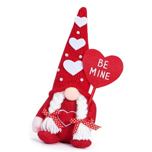 HIOPOIUYT Valentines Plüsch Gnomes Puppen Ornament Für Paare Und Liebhaber Geschenkgestrickte Herzhut Elfen Figuren Spielzeugdekoration von HIOPOIUYT