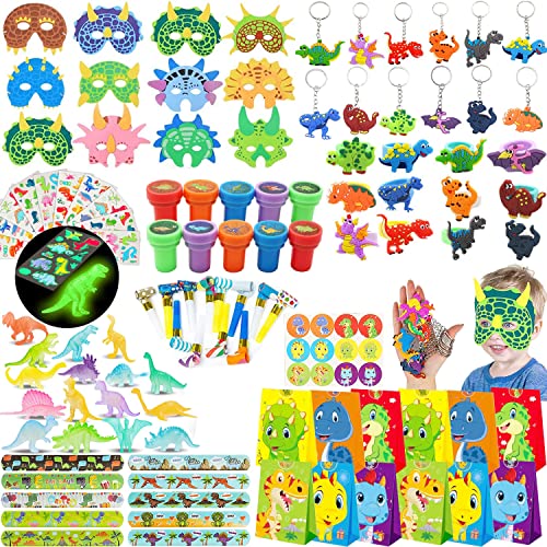 HIQE-FL 118 PCS Dinosaurier Party Mitgebsel,Dino Maske Klaps Armbänder Schlüsselanhänger Geschenktüten Tattoo Aufkleber,Dinosaurier Party Favours,Dino Party von HIQE-FL