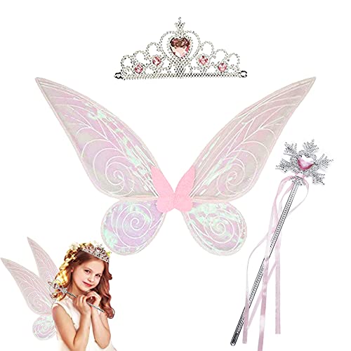 HIQE-FL 3 Stück Flügel Fee,Feenflügel Damen,Feen Flügel Wings Kinder,Flügel Mädchen,Elfenflügel Set,Flügel Fee Kinder,Feenflügel Glitzer,Flügel Kostüm,Karneval Flügel,Halloween Flügel (C) von HIQE-FL