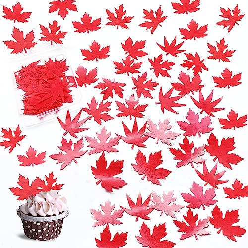 80 Pcs Thanksgiving Kuchenaufsätze,Herbst Cupcake Topper,Kuchendekorationen für Thanksgiving,Ahornblätter Party Kuchen Dekorationen,Herbstblätter Cake Topper Essbare Herbstblätter Set(Rot) von HIQE-FL