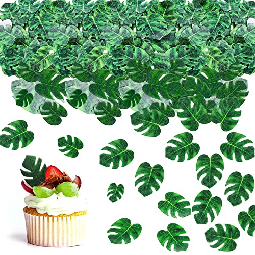 80 Stück Essbare Tropische Schildkrötenblätter Cupcake Topper,essbare Blätter,Essbare Blumen Cupcake Topper für Sommer Tropischen Party Themenkuchen,Dschungel Deko von HIQE-FL