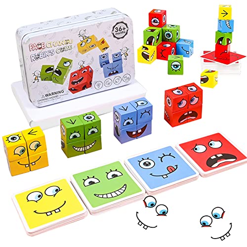 Ausdruck Holzwürfel Puzzle, Spiel Puzzle Bauwürfel,Bunte Zauberwürfel Baustein Spielzeug Set,Interaktives Emoji Holzwürfel Puzzle,Pädagogisches Montessori Spielzeug für Kinder Ab 3 Jahren(Rechteck) von HIQE-FL