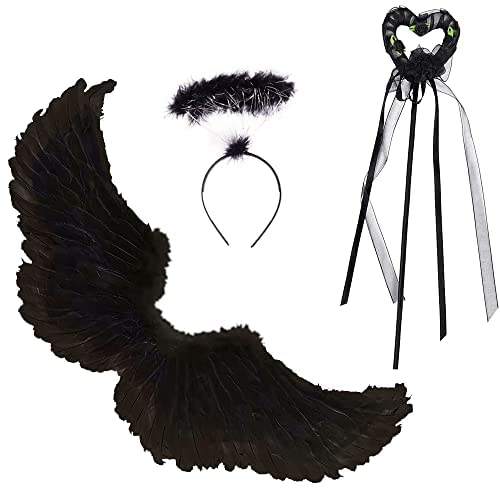 HIQE-FL Engel Flügel,60cm Federflügel Engel,Schwarz Engelsflügel Deko mit heiligenschein und Zauberstab,Schwarz Engel Kostüm Damen,Party Fasching Kostüme,Kostümparty Verkleidung HIQE-FL Engel Flügel,60cm Federflügel Engel,Schwarz Engelsflügel Deko mit heiligenschein und Zauberstab,Schwarz Engel Kostüm Damen,Party Fasching Kostüme,Kostümparty Verkleidung von HIQE-FL