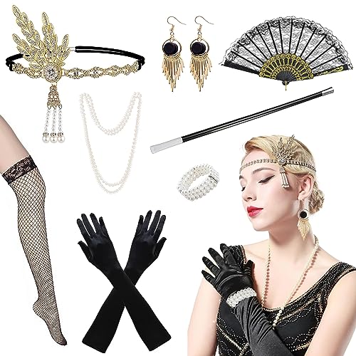 HIQE-FL 20er Jahre Accessoires,1920 Zubehör Set,Great Gatsby Accessoires Damen,Mafia Kostüm Damen,für Karneval,Halloween,Fasching Mottoparty von HIQE-FL