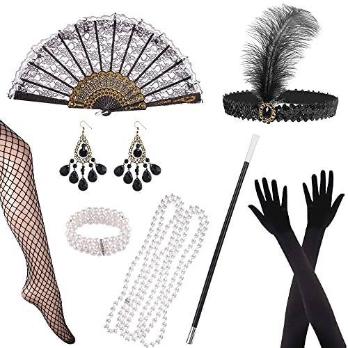 HIQE-FL 20er Jahre Zubehör Set,1920s Kostüm,20's Theme Set,20er Jahre Halloween Kostümzubehör,Damen Flapper Accessoires Set（8 Stück ） von HIQE-FL