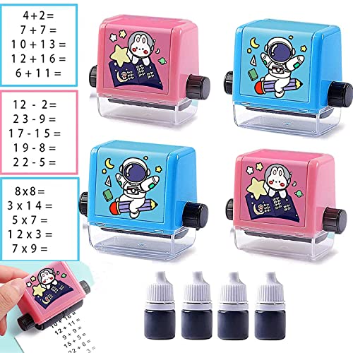 HIQE-FL 4 Stück Math Roller Stamp,Roller Digitaler Lehrstempel,Rechenstempel,Roller Digitaler Lehrstempel,Mathematische Probleme innerhalb von 100,Reusable Calculation Math Educational Toy Stamp von HIQE-FL