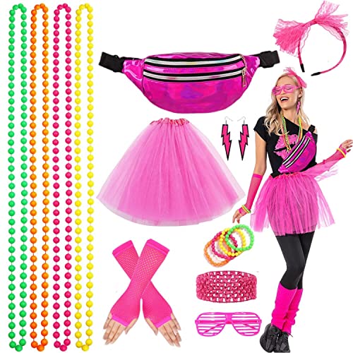 HIQE-FL 80 Jahre Kostüm Zubehör Set,80er jahre outfit damen,Kostüm Accessoires 80er,Neon 80 Jahre Outfit Party,80er Jahre Kleidung Damen Set Mädchen Kinder,für Karneval,Fasching,Mottoparty von HIQE-FL