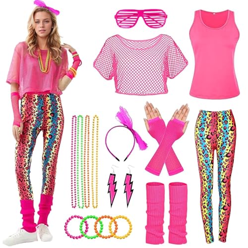 HIQE-FL 80er Jahre Outfit Damen Accessoires, Workout Kostüm Mit Bauchtasche, 4 Perlen Neonhalsketten für Karneval, Fasching, Mottoparty HIQE-FL 80er Jahre Outfit Damen Accessoires, Workout Kostüm Mit Bauchtasche, 4 Perlen Neonhalsketten für Karneval, Fasching, Mottoparty von HIQE-FL
