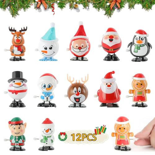 HIQE-FL Aufziehspielzeug Weihnachten,12 Stück Weihnachts Aufziehspielzeug,Kinder Aufziehspielzeug,Figur Uhrwerk Spielzeug Aufziehfigur,Aufziehspielzeug,für Weihnachtsstrümpfe und Geschenktütenfüller von HIQE-FL