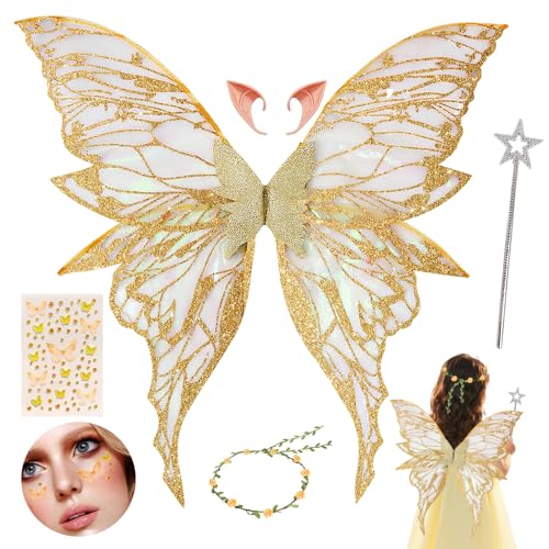 HIQE-FL Flügel Fee,Feenflügel Kostüm,Fee Stirnband und Sterne Feenstäbe,Schmetterlingsflügel mit Elfenöhren,Prinzessinnenflügel,Feenflügel Glitzer,Elfenflügel Set HIQE-FL Flügel Fee,Feenflügel Kostüm,Fee Stirnband und Sterne Feenstäbe,Schmetterlingsflügel mit Elfenöhren,Prinzessinnenflügel,Feenflügel Glitzer,Elfenflügel Set von HIQE-FL