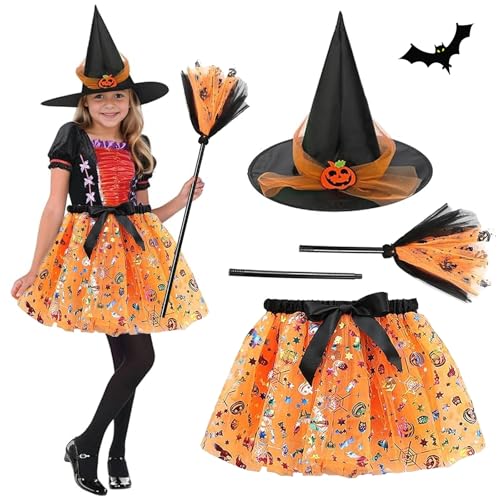 HIQE-FL Hexenkostüm Kinder,Hexenkostüm Mädchen,Hexe Kostüm Kinder Mädchen,Hexen Kostüm mit Hexenhut,Halloween Kostüm Kinder Hexe Mädchen,Karneval Mottoparty Halloween Accessoires von HIQE-FL