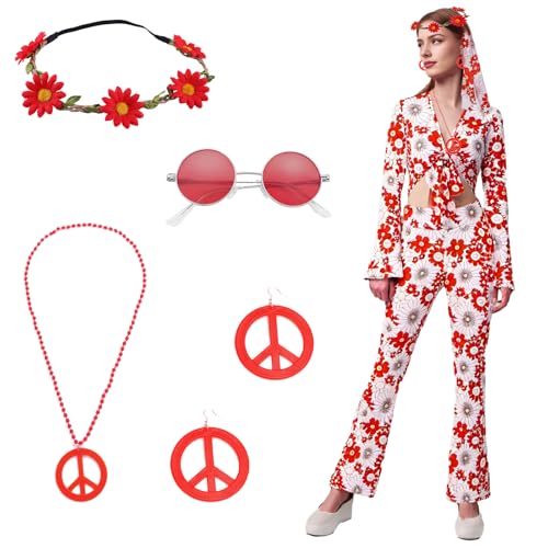 HIQE-FL Hippie Kostüm Damen Set,Hippie Kostüm Set,60er 70er Jahre Bekleidung Damen,Hippie Kleidung Damen Set,Hippie Accessoires,Hippie Kleidung Damen Kostüm,für Karneval,Fasching,Mottoparty von HIQE-FL