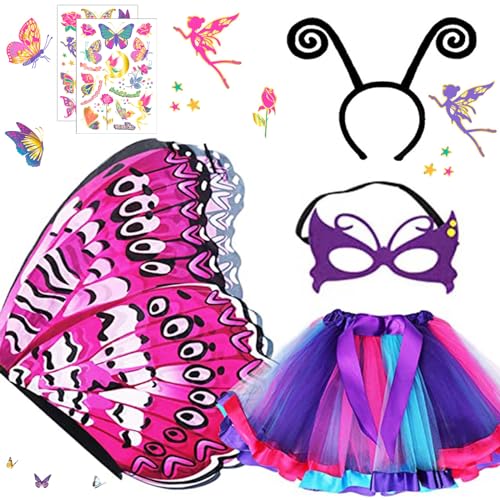 HIQE-FL Kostüm Schmetterling Kinder,6 Stück Schmetterling Kostüm Sets,Schmetterlingsverkleidungen,mit Maske,Kinder Tutu Rock, Haarreif, Tattoos Schmetterling,für Cosplay,Karneval,Fasching,Mottoparty von HIQE-FL