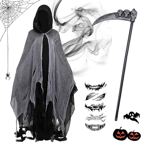 HIQE-FL Sensenmann Kostüm,Sensenmann Kostüm Herren,Halloween Kostüm Sensenmann,Halloween Sensenmann Kostüm,Halloween Sensenmann Herren,Geister Kit,Herren Sensenmann Halloween Kostüm von HIQE-FL