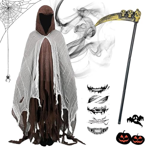 HIQE-FL Sensenmann Kostüm,Sensenmann Kostüm Herren,Halloween Kostüm Sensenmann,Halloween Sensenmann Kostüm,Halloween Sensenmann Herren,Geister Kit,Herren Sensenmann Halloween Kostüm von HIQE-FL