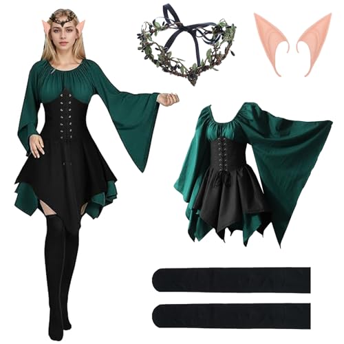 HIQE-FL Traditionelles Irisches Kleid,Elfen Kostüm,Renaissance Elfen Kostüm,Gothic kleid für Damen Mittelalter Traditionelles Kostüm,Gothic Kleid Damen,für Karneval,Fasching,Mottoparty von HIQE-FL