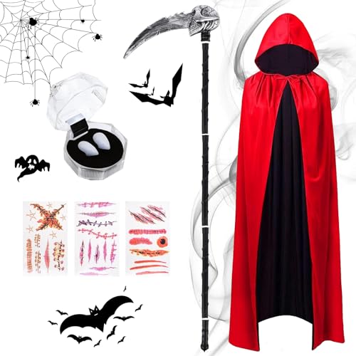 HIQE-FL Vampir Umhang 175cm,Umhang Schwarz Rot Doppelseitig mit Kapuze,Umhang Erwachsener für Cosplay Halloween Kostüm, Halloween,Weihnachten Kostüm,für Karneval,Fasching,Mottoparty von HIQE-FL