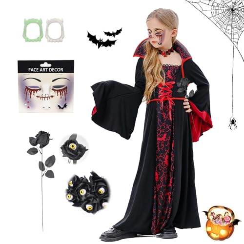 HIQE-FL Vampirkostüm,Vampir Kostüm Mädchen,Vampir Kostüm Kinder,Halloween Kostüm,Vampir Prinzessin Kostüm,Kinder Vampirin Kleid,Kostüm für Kinder Vampir Königin,halloween verkleidung kinder von HIQE-FL