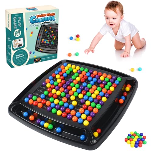 Intellektuelles Schachbrett Doppelduell,180 Stück Regenbogenball Schachbrett Strategiespiele,Rainbow Ball Gesellschaftsspiele,Tabletop Familienspiele Partyspiele für Erwachsene Kinder von HIQE-FL