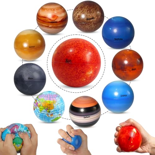 Squeeze Spielzeug,10 Stück Antistressball,Squeeze Toy,Stressbälle,Planeten Stressabbau Spielzeug,Anti Stress Spielzeug Bälle,Schaumstoffbälle,Stressabbau Spielzeug für Kinder Erwachsene von HIQE-FL