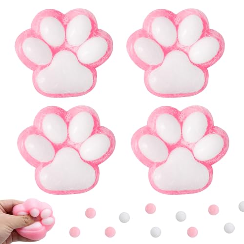 Squeeze Spielzeug,4 Stück Cat Paw Squeeze Toy,Anti Stress Spielzeug, Katzenpfoten Quetschspielzeug mit Bällen Lustig,Süße Weiche Katzenpfoten-Quetschspielzeuge,Geeignet für Kinder und Erwachsene von HIQE-FL