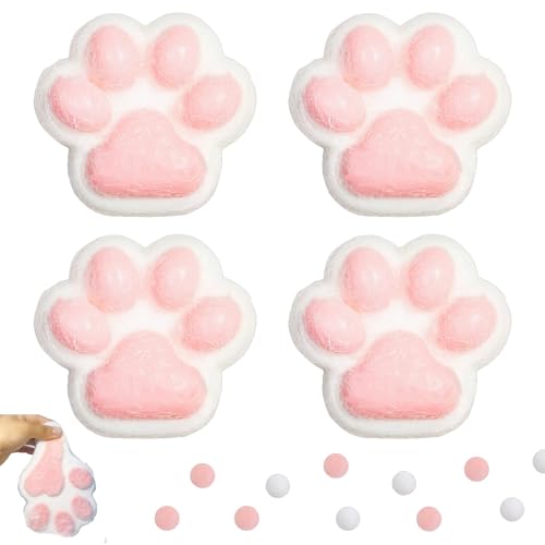 Squeeze Spielzeug,4 Stück Cat Paw Squeeze Toy,Anti Stress Spielzeug, Katzenpfoten Quetschspielzeug mit Bällen Lustig,Süße Weiche Katzenpfoten-Quetschspielzeuge,Geeignet für Kinder und Erwachsene von HIQE-FL