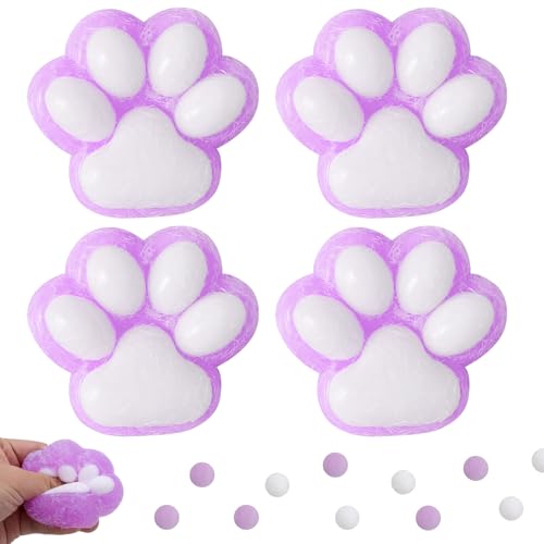 Squeeze Spielzeug,4 Stück Cat Paw Squeeze Toy,Anti Stress Spielzeug, Katzenpfoten Quetschspielzeug mit Bällen Lustig,Süße Weiche Katzenpfoten-Quetschspielzeuge,Geeignet für Kinder und Erwachsene von HIQE-FL