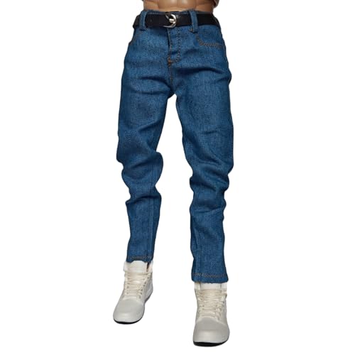 HIQIU 1/6 Scale Männlich Kleidung,Herren Slim Jeans Denim Hose Hose Kostüm Outfit Kleidung Modell für 12inch männliche Action Figur Körper (Blau) von HIQIU