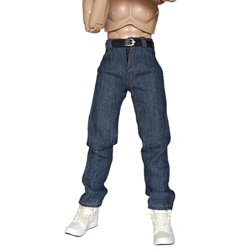 HIQIU 1/6 Scale Männlich Kleidung,Herren Slim Jeans Denim Hose Hose Kostüm Outfit Kleidung Modell für 12inch männliche Action Figur Körper (Dunkelblau) von HIQIU