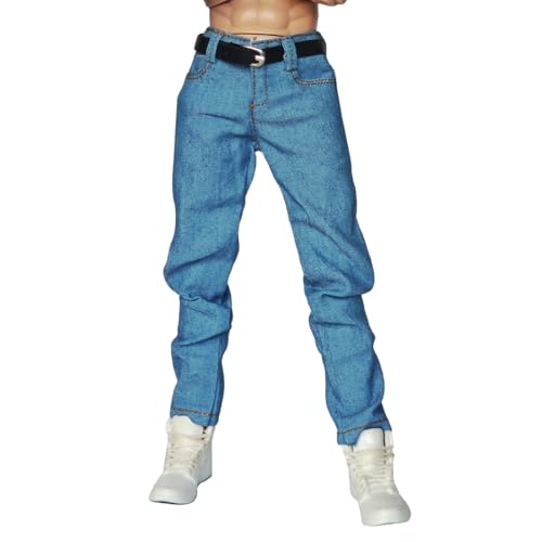 HIQIU 1/6 Scale Männlich Kleidung,Herren Slim Jeans Denim Hose Hose Kostüm Outfit Kleidung Modell für 12inch männliche Action Figur Körper (Hellblau) von HIQIU