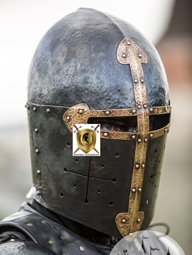 HISTORIC HANDICRAFT Armor Sugarloaf Helm Ritter Templer Helm Rüstung Messing Kreuz Design Mittelalter Helme Reenectment Larp Armor Helm 18GA Stahl Kampf Krieger Helm für Halloween Kostüme von HISTORIC HANDICRAFT