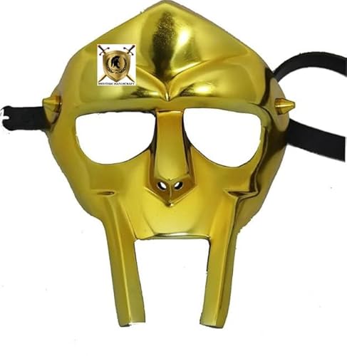 HISTORIC HANDICRAFT Brass Finish MF Doom Mask Roman Gladiator Mask 18g Mild Steel Face Armor Cosplay Viking Mask Custom Crafted Adult Costume Mask Re-Enactment Halloween Party Mask Gift Item von HISTORIC HANDICRAFT