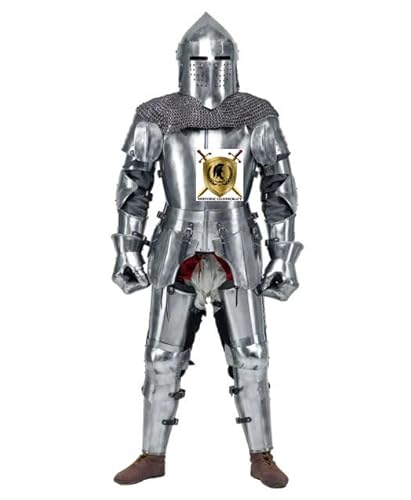 HISTORIC HANDICRAFT Gothic Armor Wearable 16th Century Full Body Armor Mittelalterlicher Ritter Anzug der Rüstung Silber Polnisch Barbute Helm 1,8 m Cosplay Rüstung Komplettes Larp Halloween Kostüm von HISTORIC HANDICRAFT