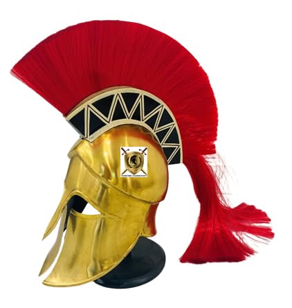 HISTORIC HANDICRAFT Griechischer korinthischer Helm mit Innenfutter, mittelalterlicher antiker Ritter-Rüstung, römischer Spartaner-300-Film-Nachbildung, Helm mit roter Feder, LARP König Leonidas, von HISTORIC HANDICRAFT