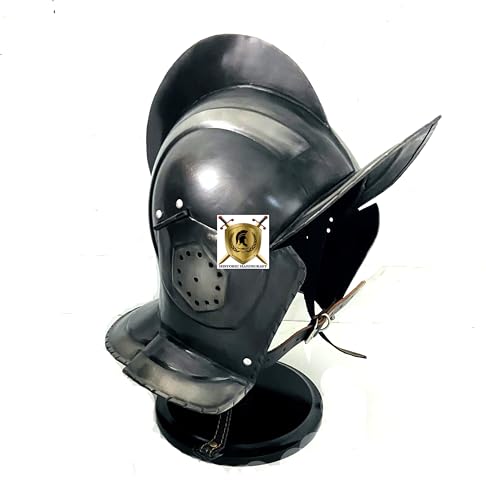 HISTORIC HANDICRAFT Halloween Burgonet Helm Antike Rüstung Helm, Metall Larp Mittelalter Helm, Sca Helm Reenactmnet Cosplay Ritter Helm Herren Helm mit Präsentationsständer von HISTORIC HANDICRAFT