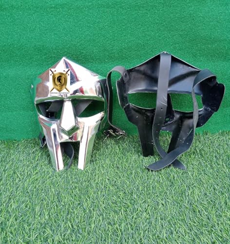 HISTORIC HANDICRAFT MF Doom Mask Römischer Gladiator Helm 18G Stahl Verrückter Bösewicht Mittelalter Gesichtspanzer Maske Gesichtsmaske MF Doom Viking Halloween Maske Silber von HISTORIC HANDICRAFT